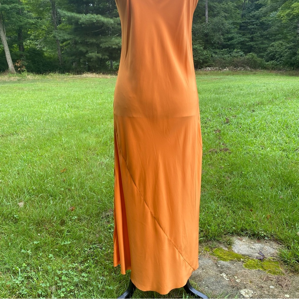 AYR DRESS MAXI ORANGE SILK SLIP ON SPAGHETTI STRAP SIZE S - Picture 10 of 12